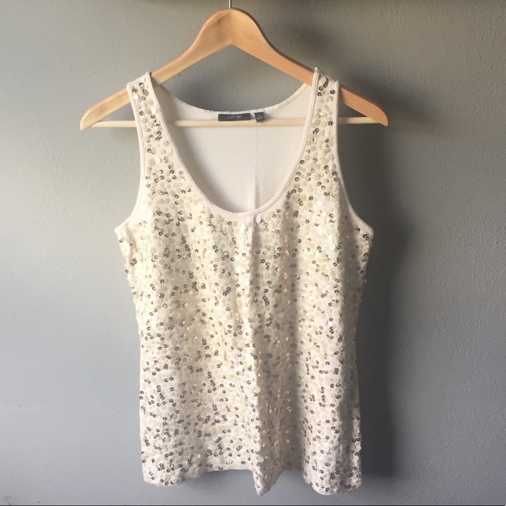 Cream Sequined Tank Size XL NWOT